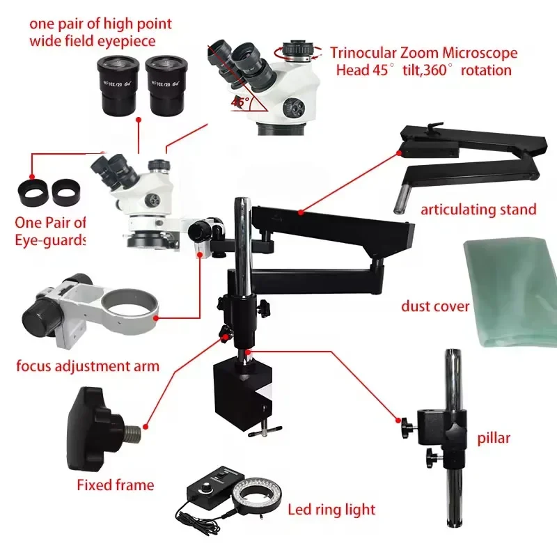 2026 New 3.5X-100X Flexible Ar - Articulating Arm Boom Stand Microscope ulasan dan harga
